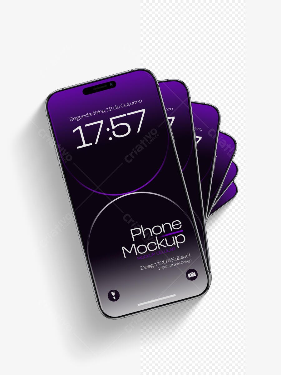 Mockup Celular Moderno Empilhado Fundo Branco Editável