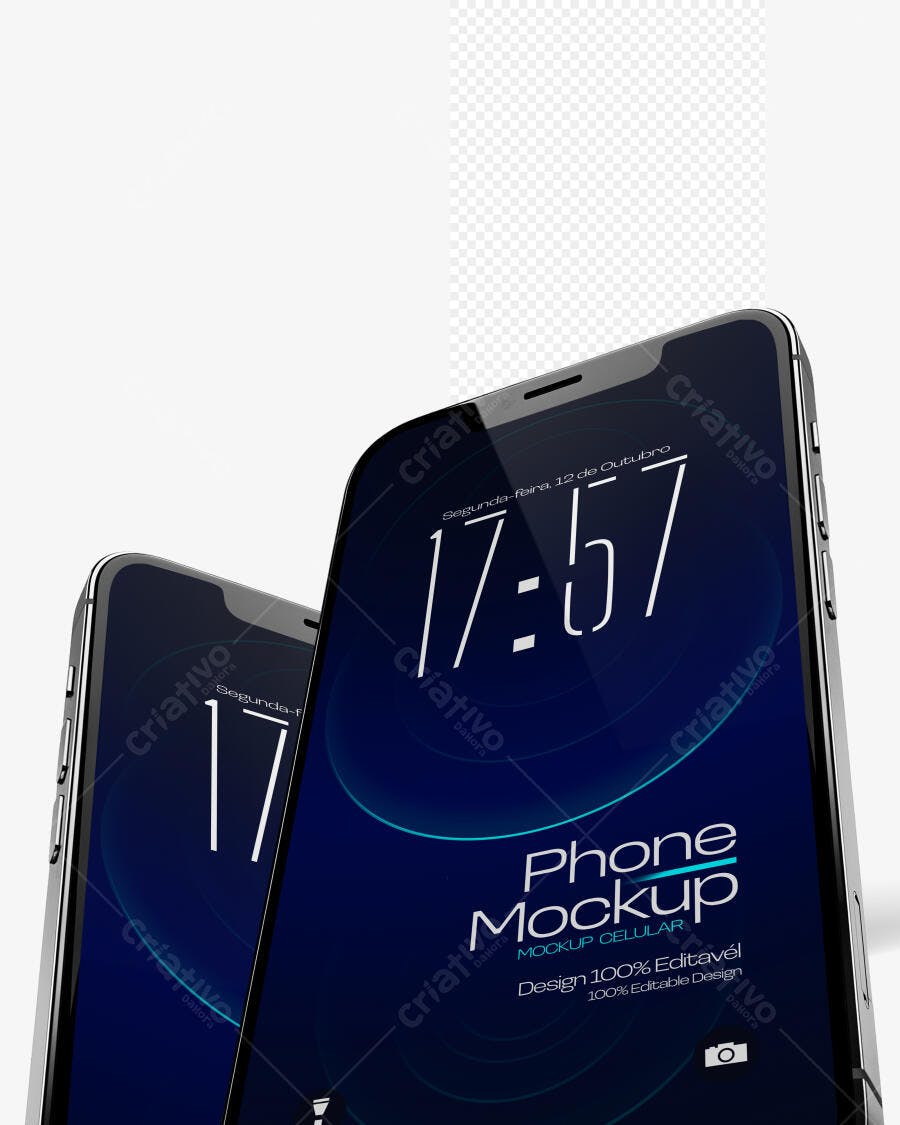 Mockup Realista Celular Tela Cheia Fundo Branco Editável