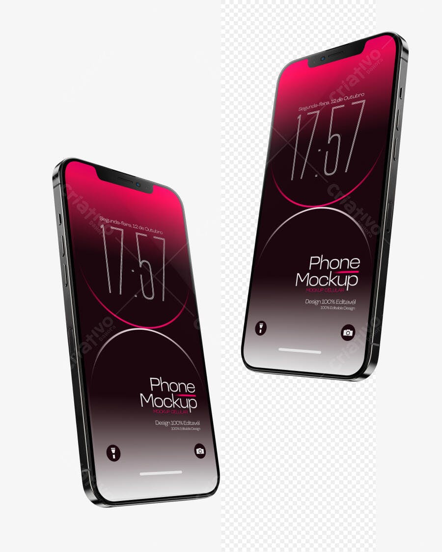 Mockup Celular Moderno Tela Cheia Fundo Transparente Editável