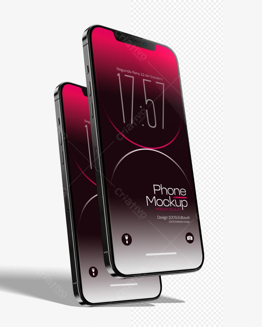 Mockup Celular Moderno Preto com Gradiente Rosa Editável
