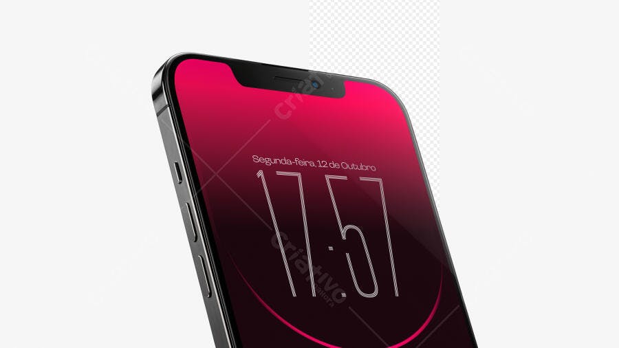 Mockup iPhone 15 Pro Max Preto Tela Vermelha 3/4 Editável