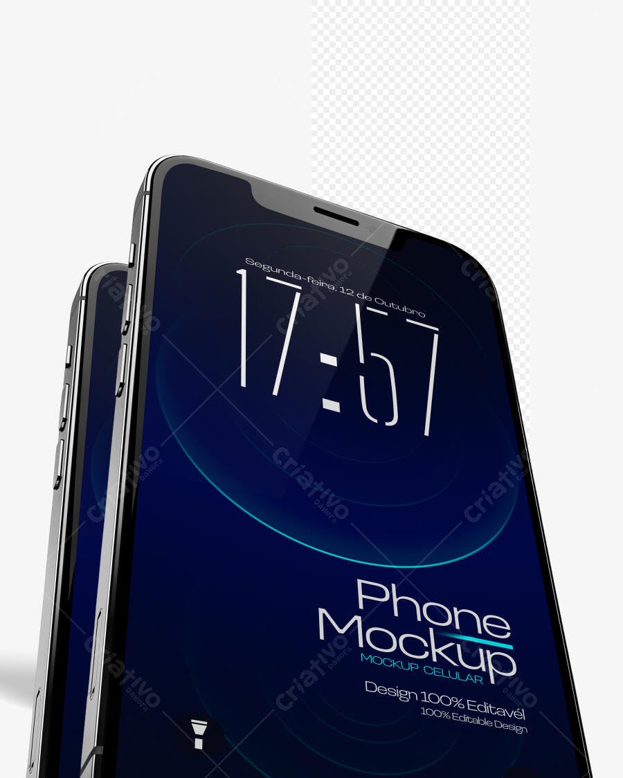 Mockup Celular Moderno Preto 3/4 Editável
