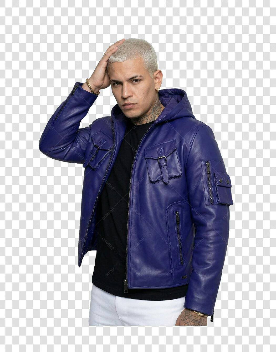 Foto Recortada Homem Jaqueta Roxa Cabelo Curto PNG Fundo Transparente