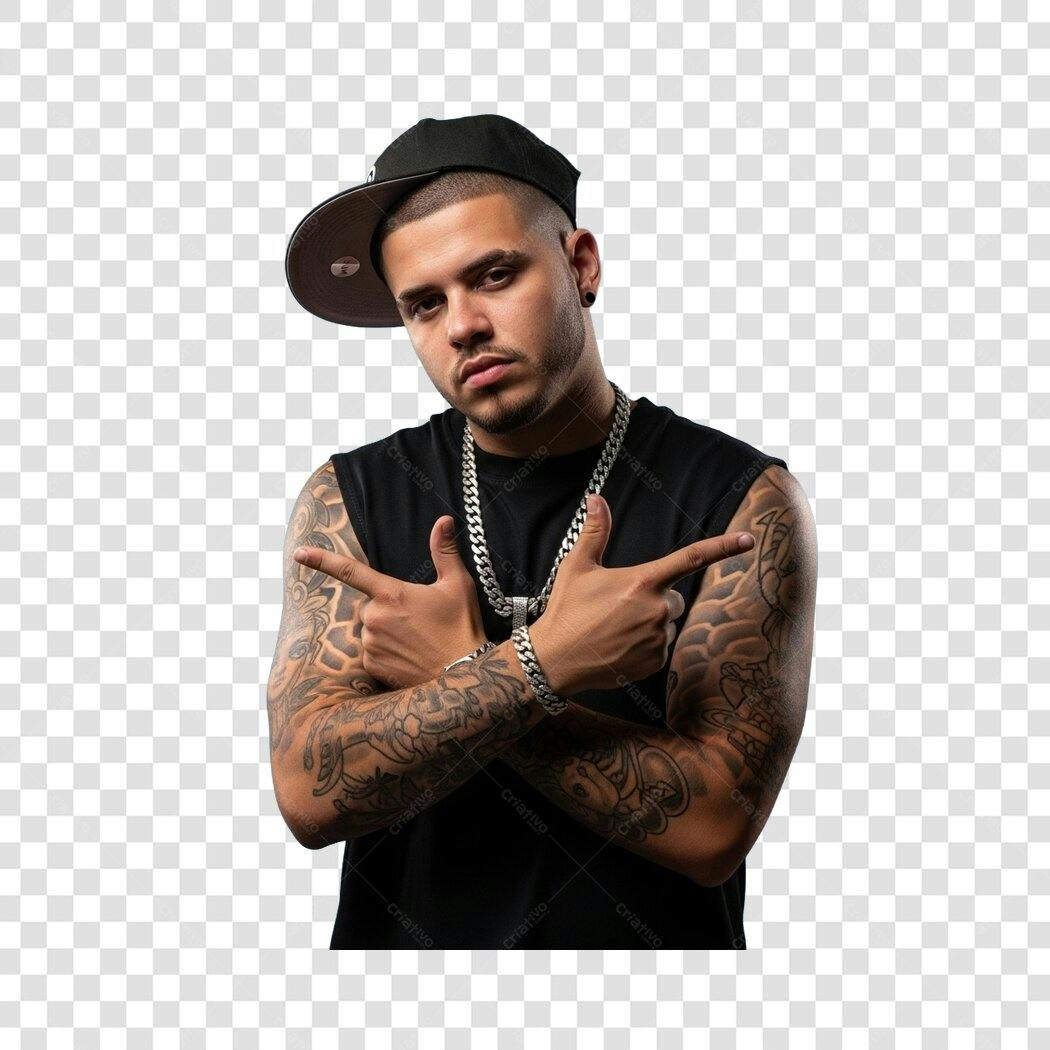 Foto Recortada Homem Tatuado Boné Corrente PNG Fundo Transparente