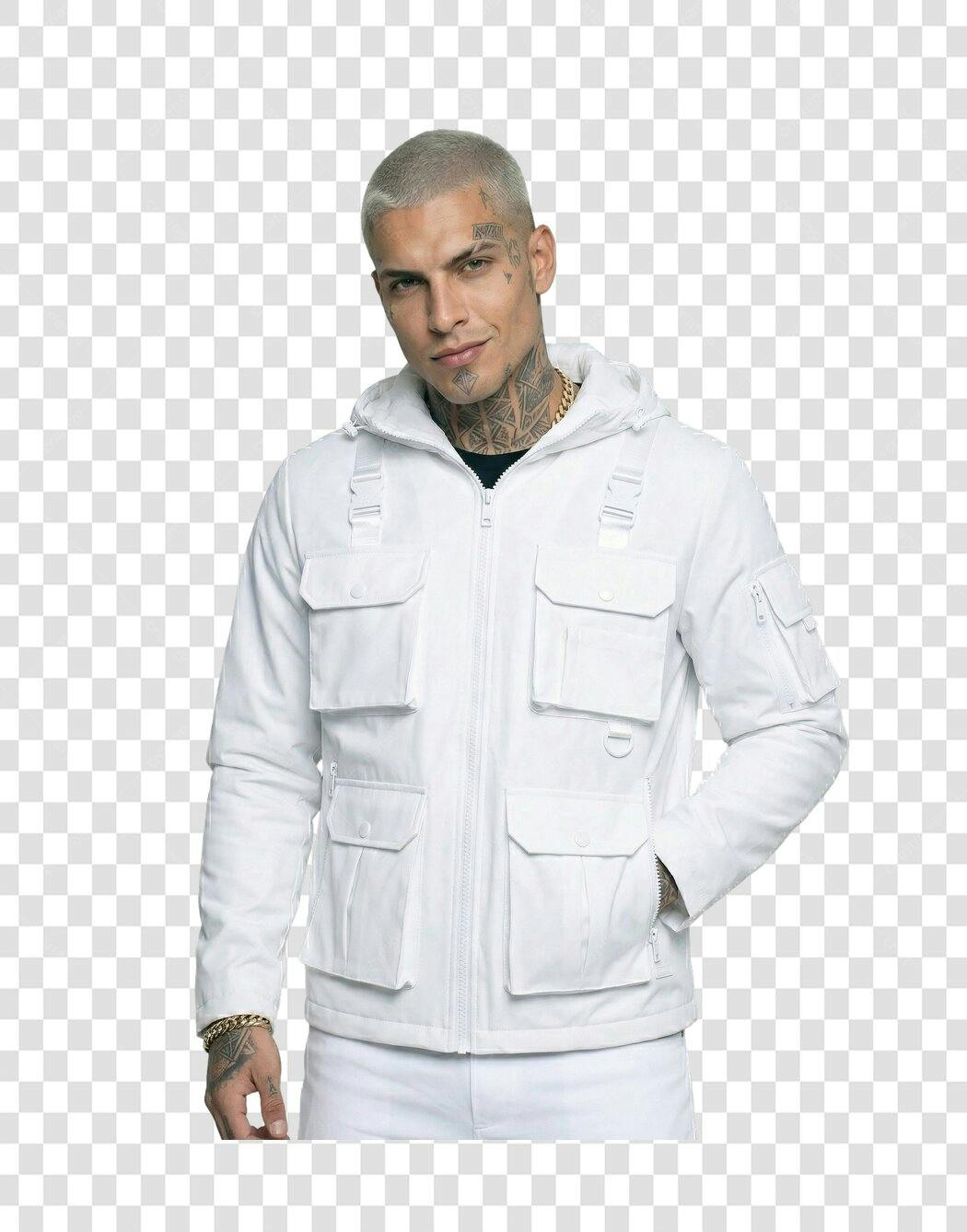 Foto Recortada Homem Jaqueta Branca Tatuado PNG Fundo Transparente