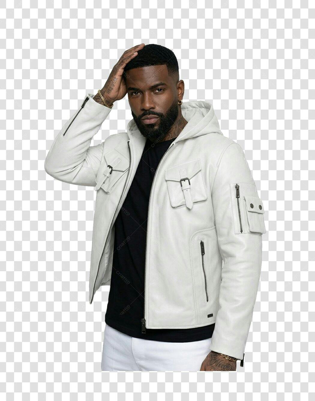 Foto Recortada Homem Negro Jaqueta Branca PNG Fundo Transparente