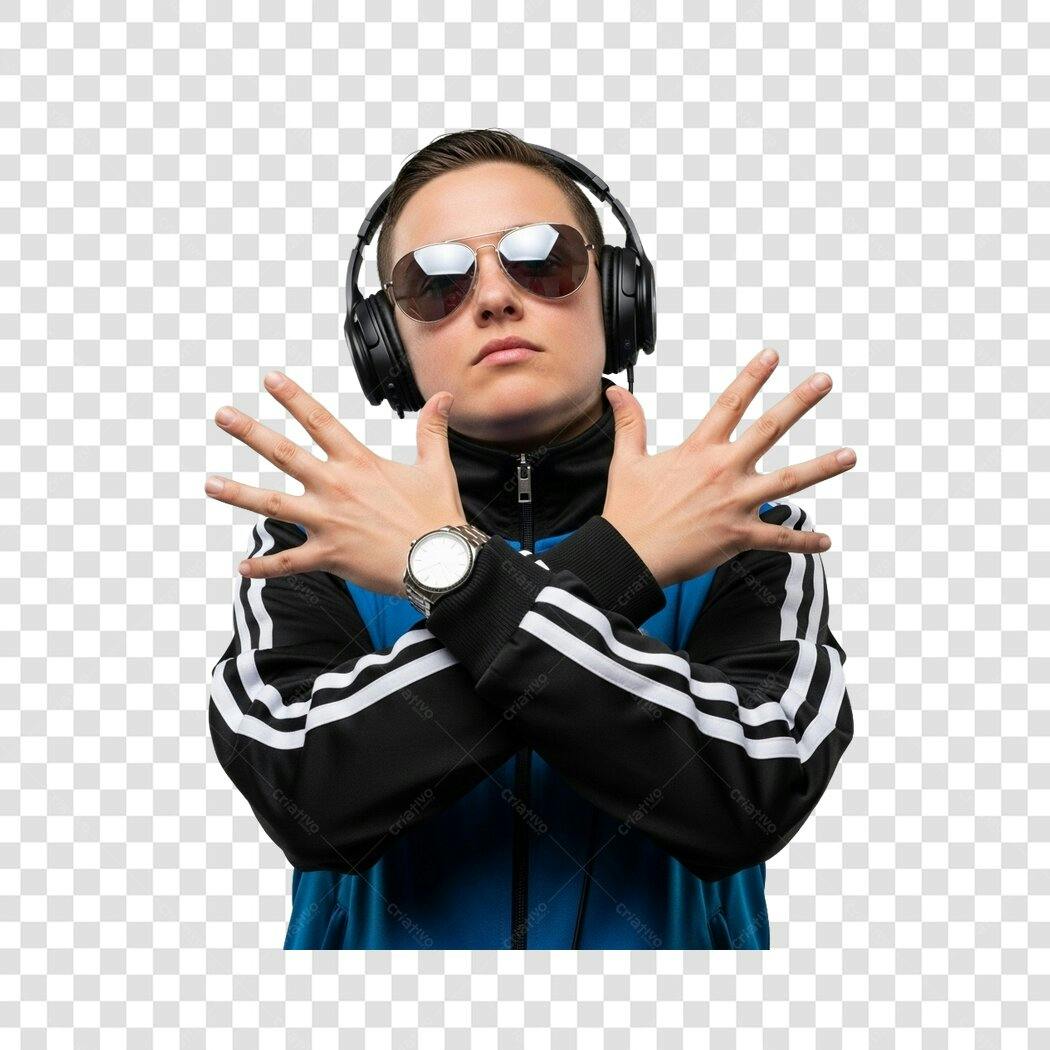 Foto Recortada Homem Jovem Óculos Fone Ouvido PNG Fundo Transparente