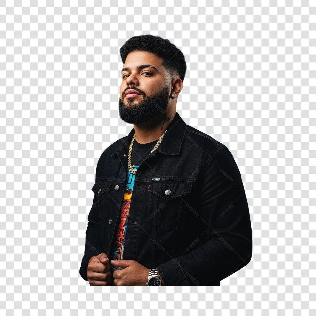 Foto Recortada Homem Barba Jaqueta Jeans PNG Fundo Transparente