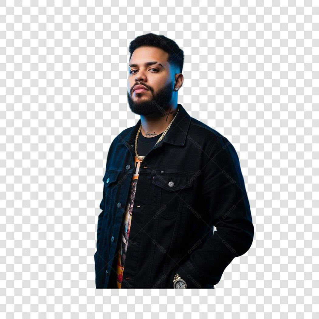 Foto Recortada Homem Barba Jaqueta Preta PNG Fundo Transparente