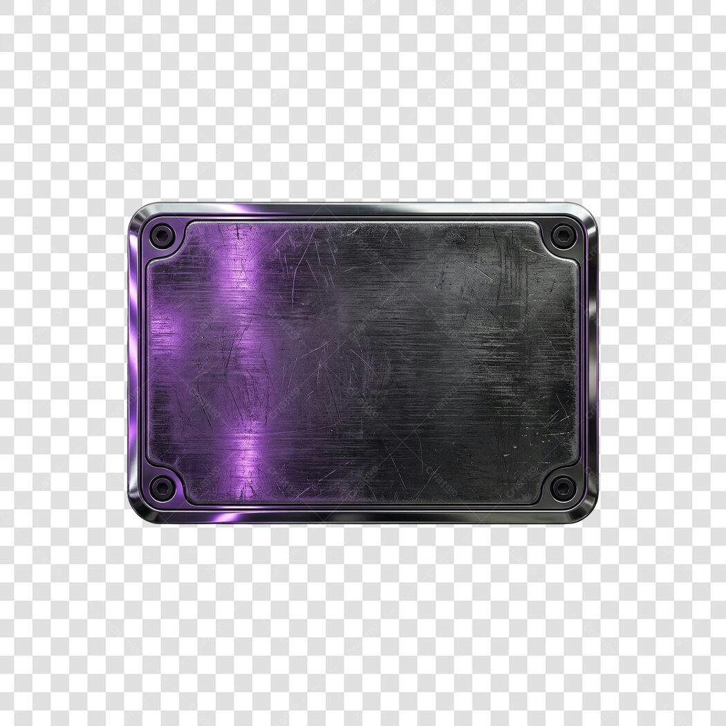 Elemento 3D Placa Metal Roxo Textura Arranhada PNG Fundo Transparente