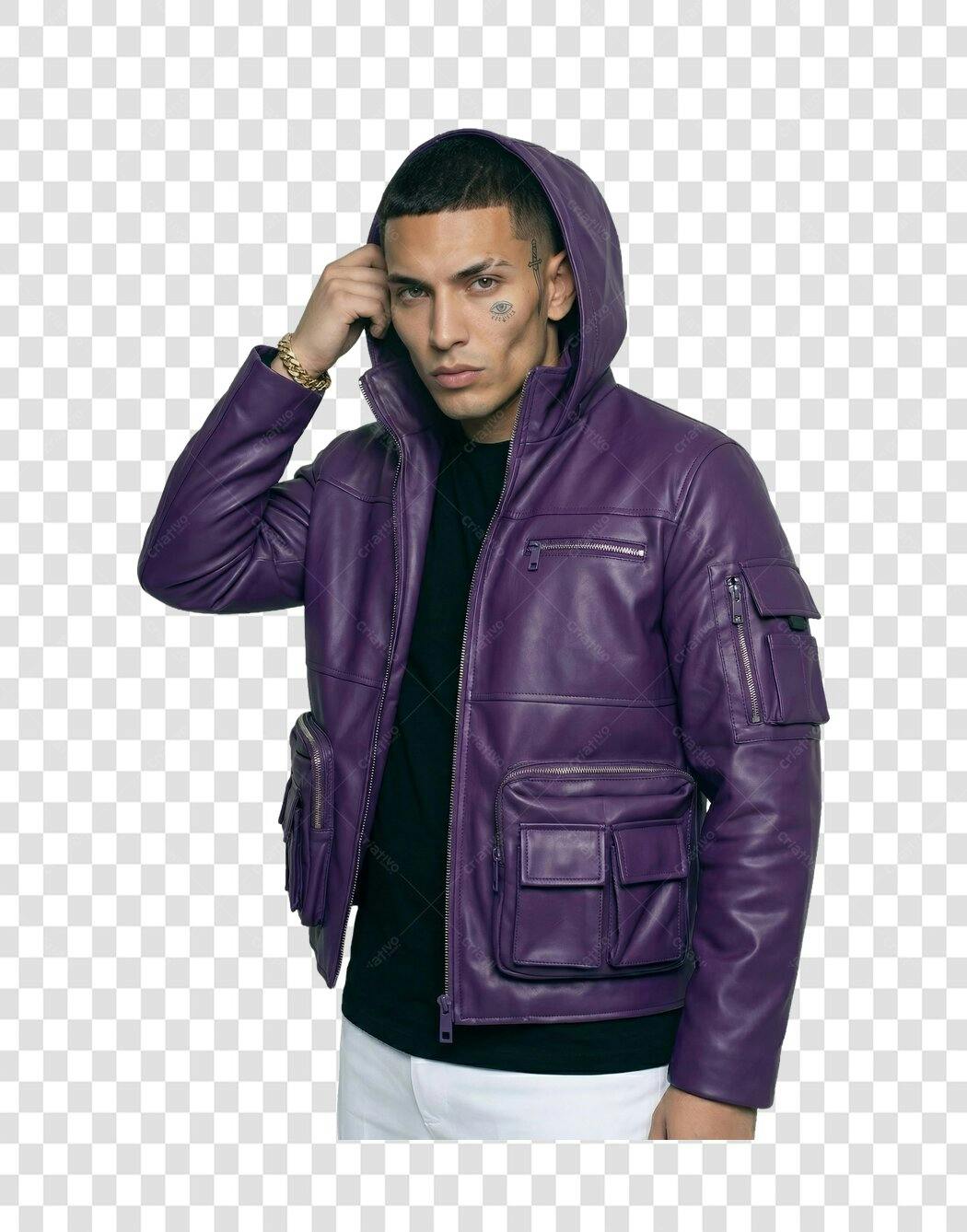Foto Recortada Homem Jaqueta Roxa Capuz PNG Fundo Transparente