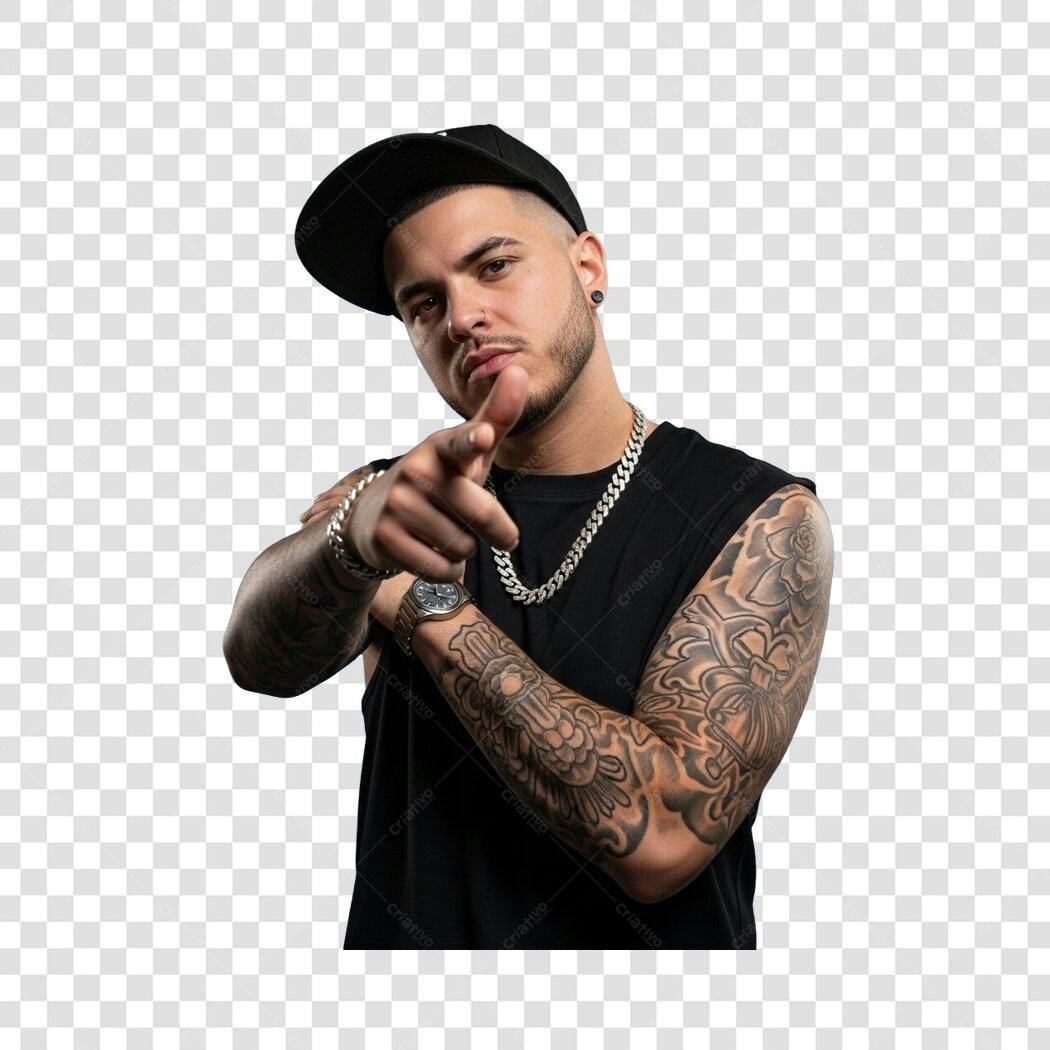 Foto Recortada Homem Boné Apontando PNG Fundo Transparente