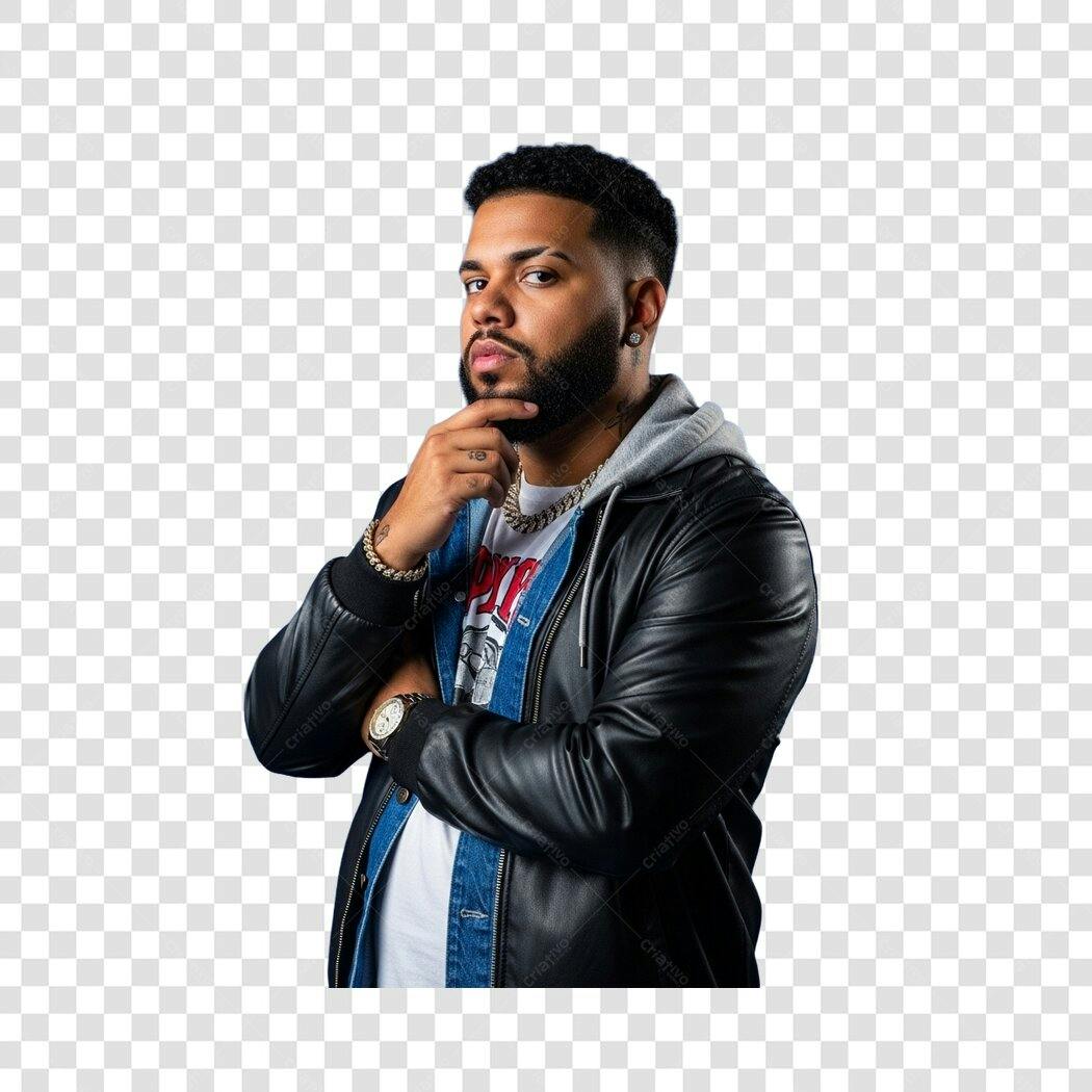 Foto Recortada Homem Barba Jaqueta Couro PNG Fundo Transparente