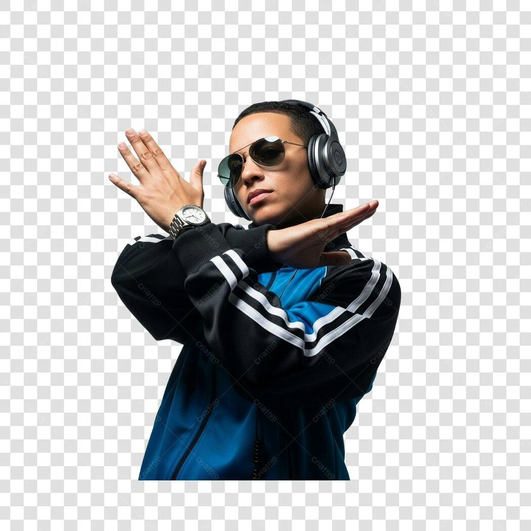 Foto Recortada Homem Jovem Fones de Ouvido Óculos PNG Fundo Transparente
