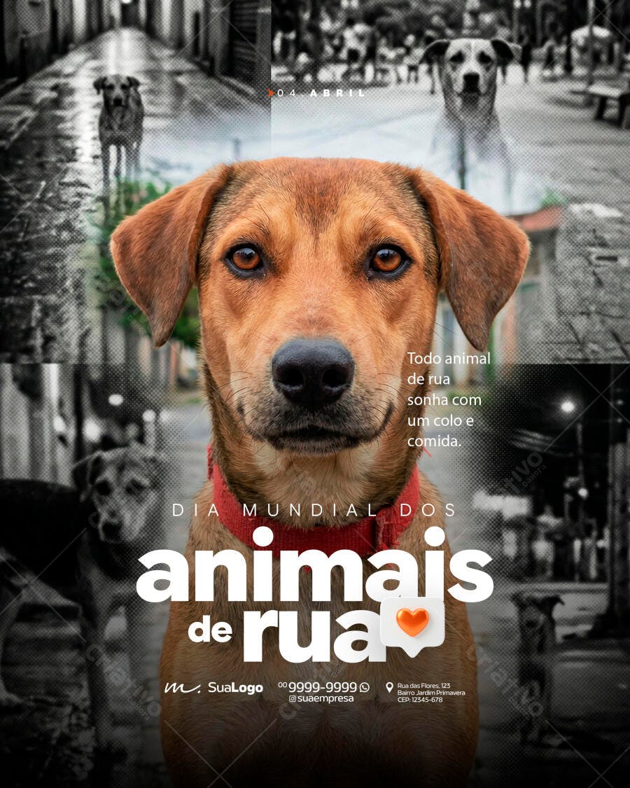 Dia Mundial dos Animais de Rua 04 Abril PSD Editável