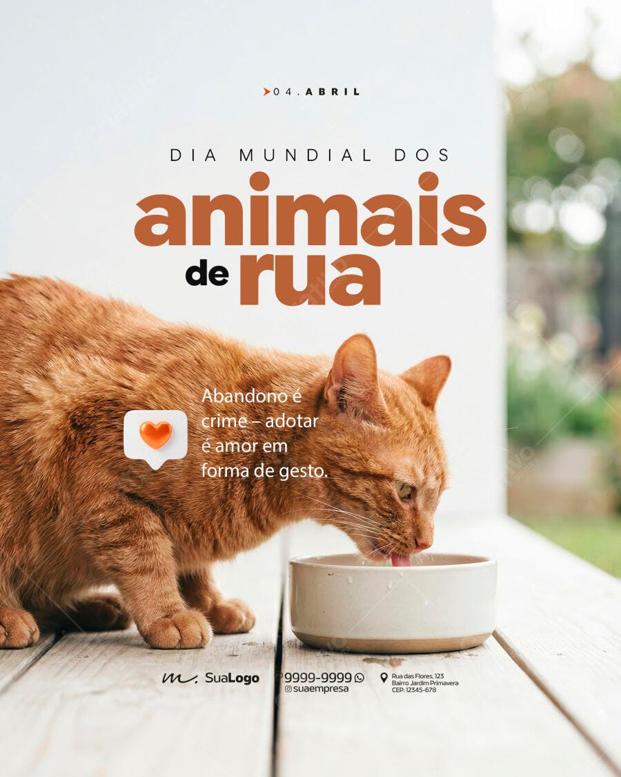Flyer Dia Mundial dos Animais de Rua 04 de Abril PSD Editável
