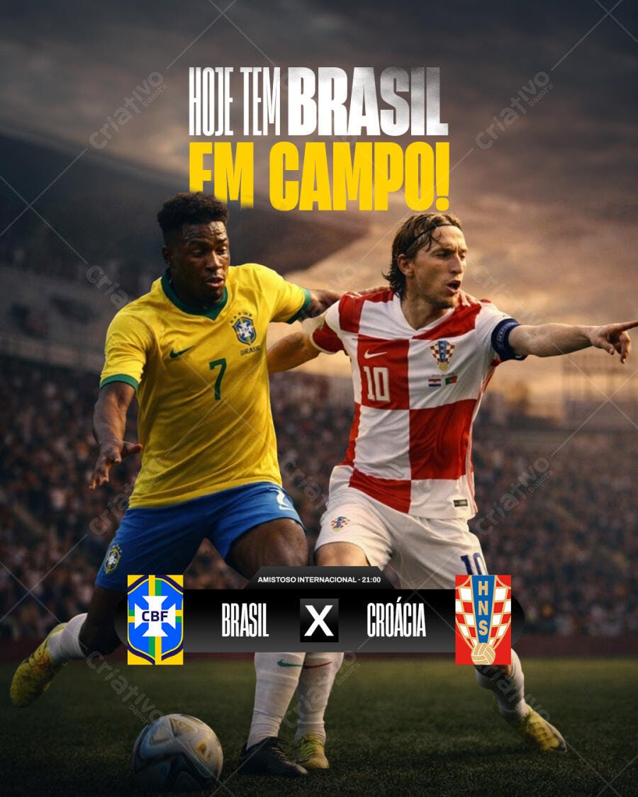 Post Instagram Jogo Brasil Croácia Futebol PSD Editável