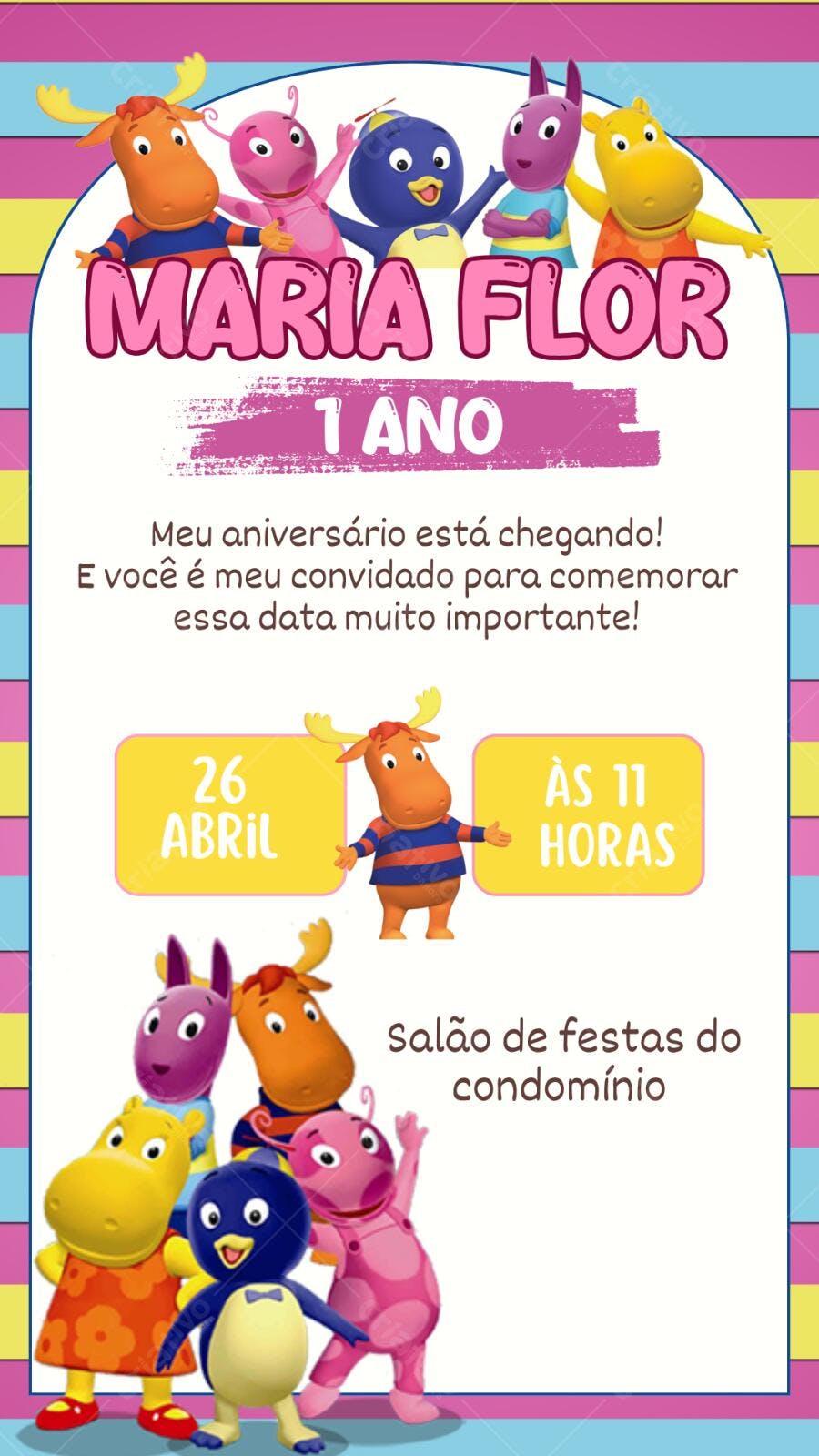 Convite Aniversário Backyardigans 1 Ano Editável