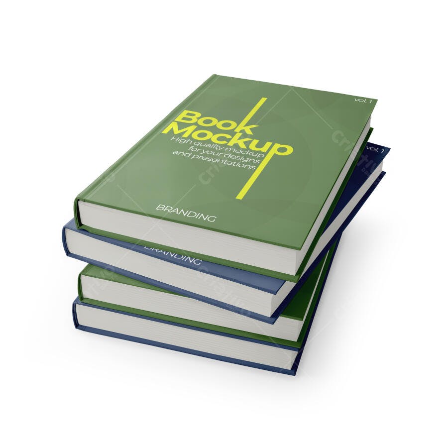 Mockup Livros Empilhados Capa Dura Fundo Branco Editável