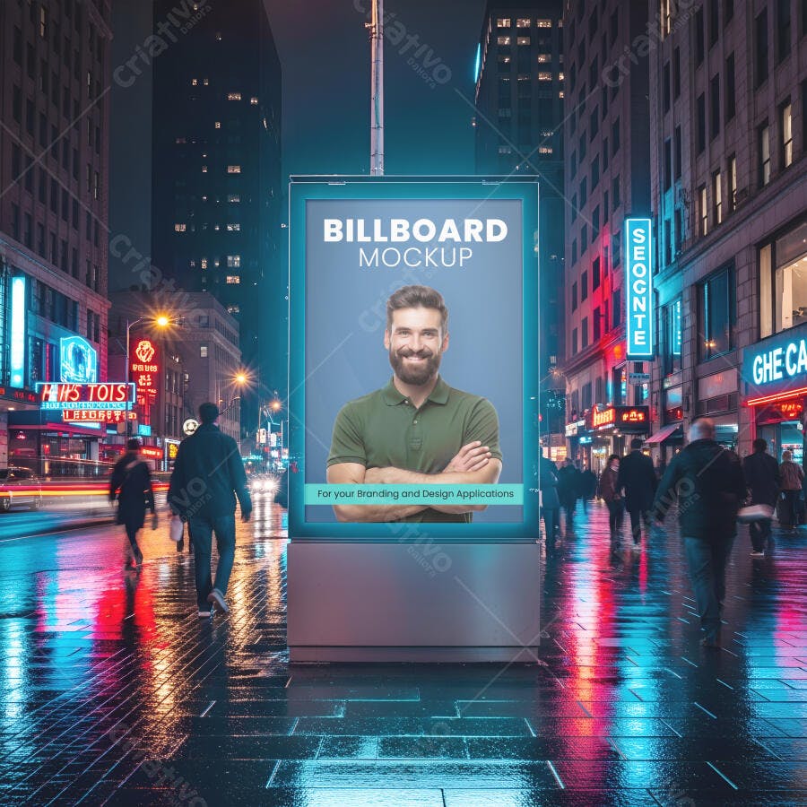 Mockup Outdoor Outdoor Billboard Neon Editável