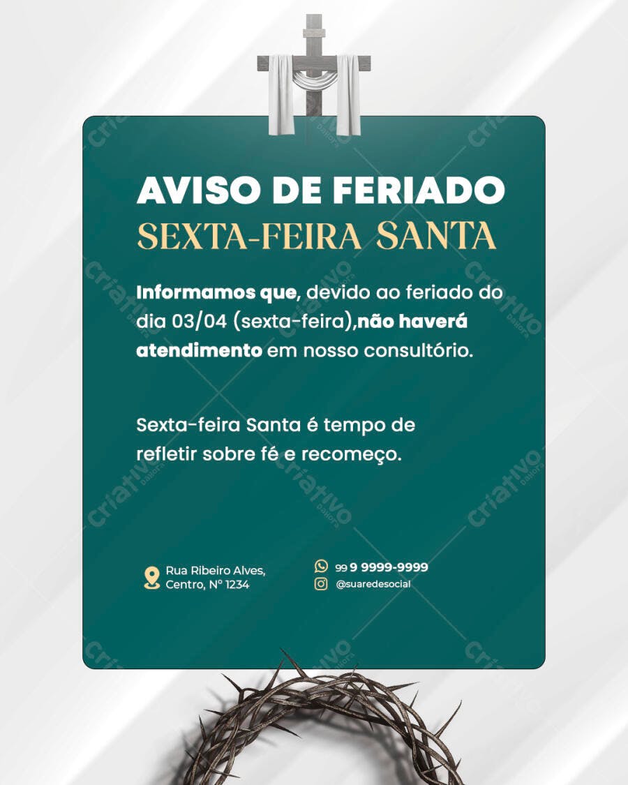 Post Social Media Sexta-Feira Santa Aviso Feriado PSD Editável