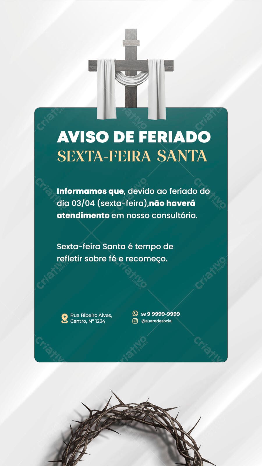 Aviso de Feriado Sexta-feira Santa Consultório PSD Editável