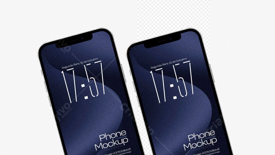 Mockup Celular Preto Tela Inclinada Fundo Branco Editável