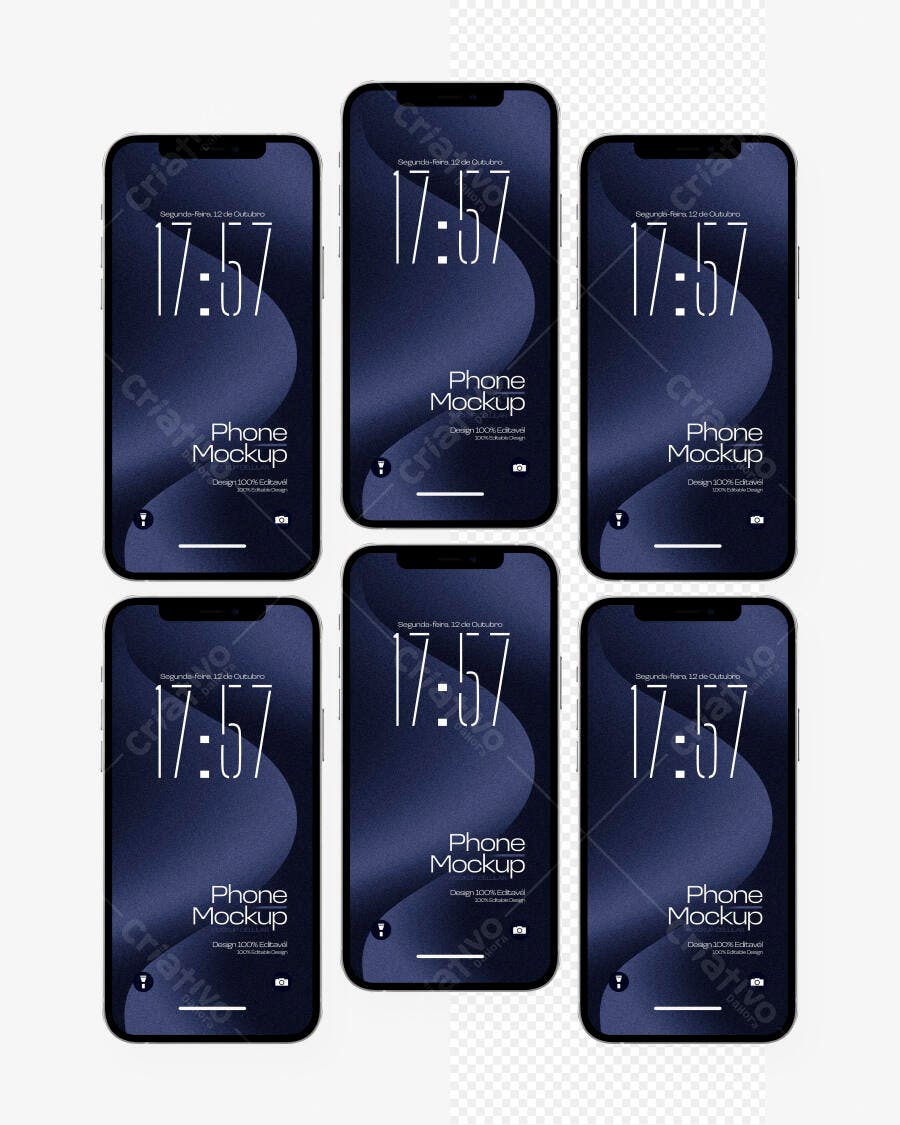 Mockup Celular Preto Frontal Fundo Transparente Editável