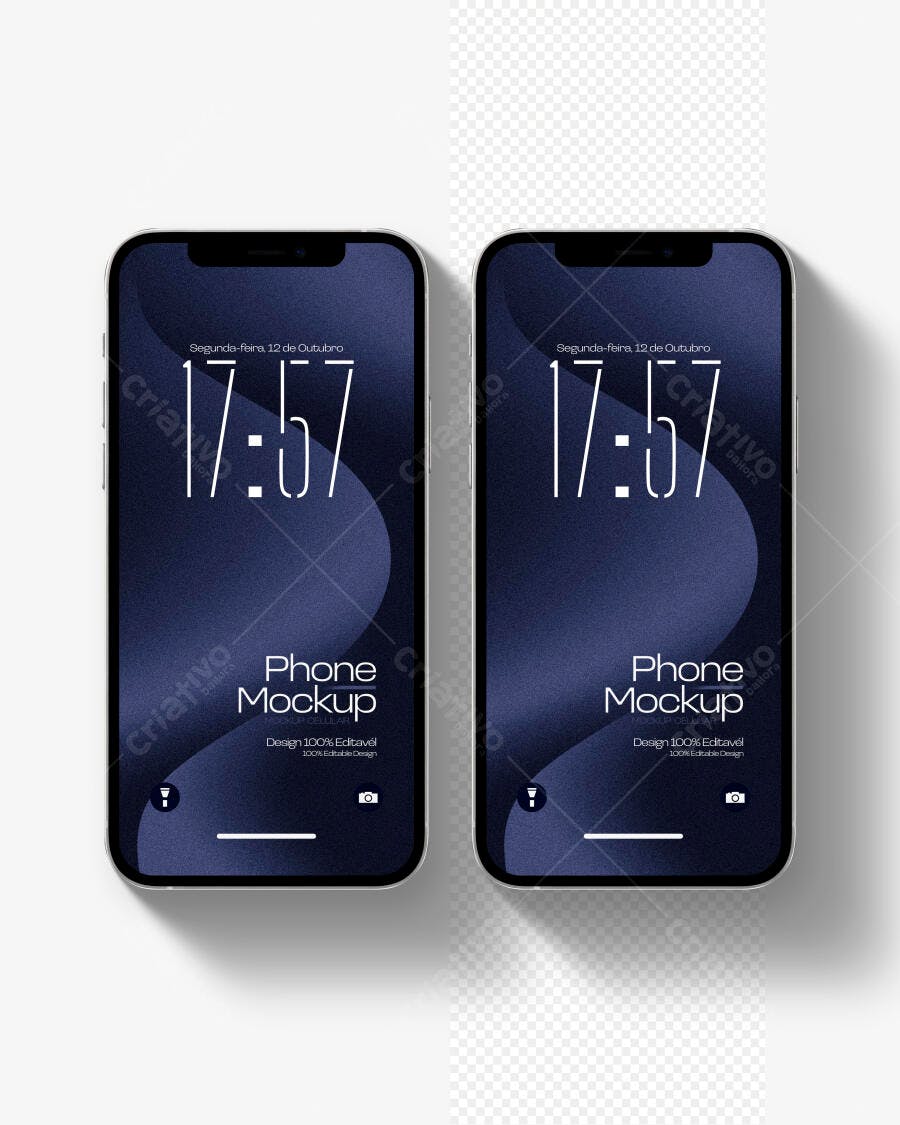 Mockup Celular Moderno Tela Cheia Fundo Branco Editável