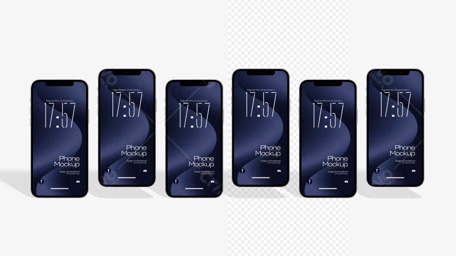 Mockup Celular Smartphone Várias Perspectivas Fundo Transparente Editável