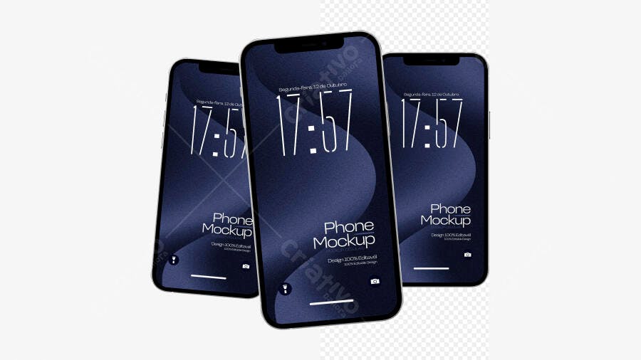 Mockup Celular Smartphone Tela Escura Fundo Transparente Editável