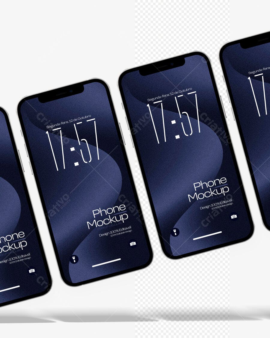Mockup Celular Smartphone Múltiplas Telas Fundo Branco Editável