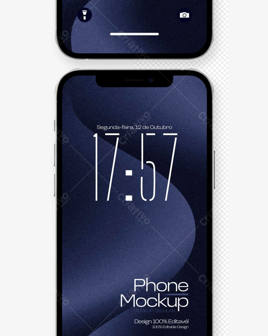 Mockup Celular Moderno Tela Bloqueada Fundo Branco Editável