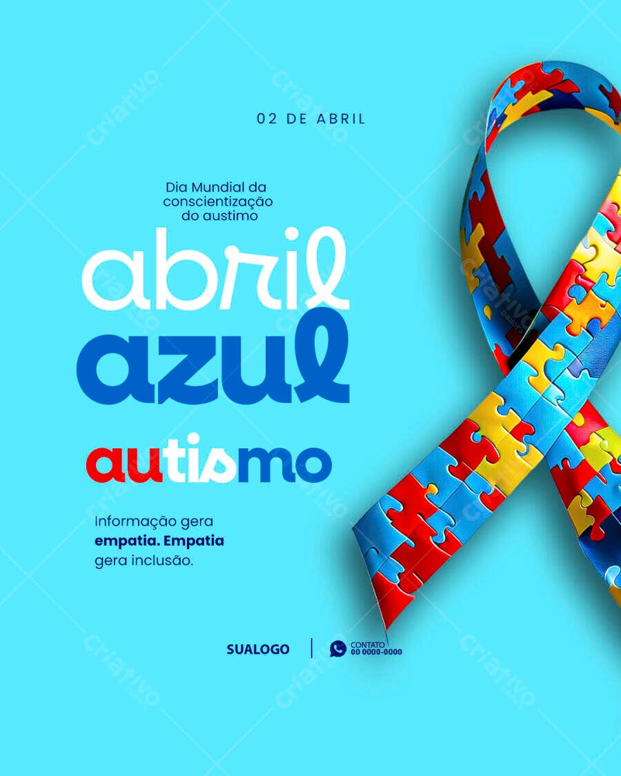 Flyer Dia Mundial Conscientização Autismo 02 Abril PSD Editável