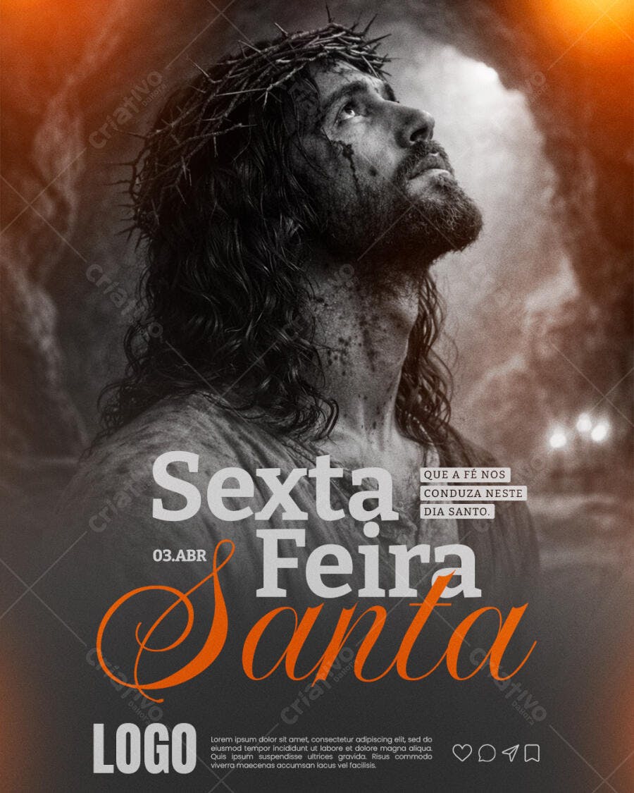Flyer Sexta-feira Santa Páscoa Religioso PSD Editável