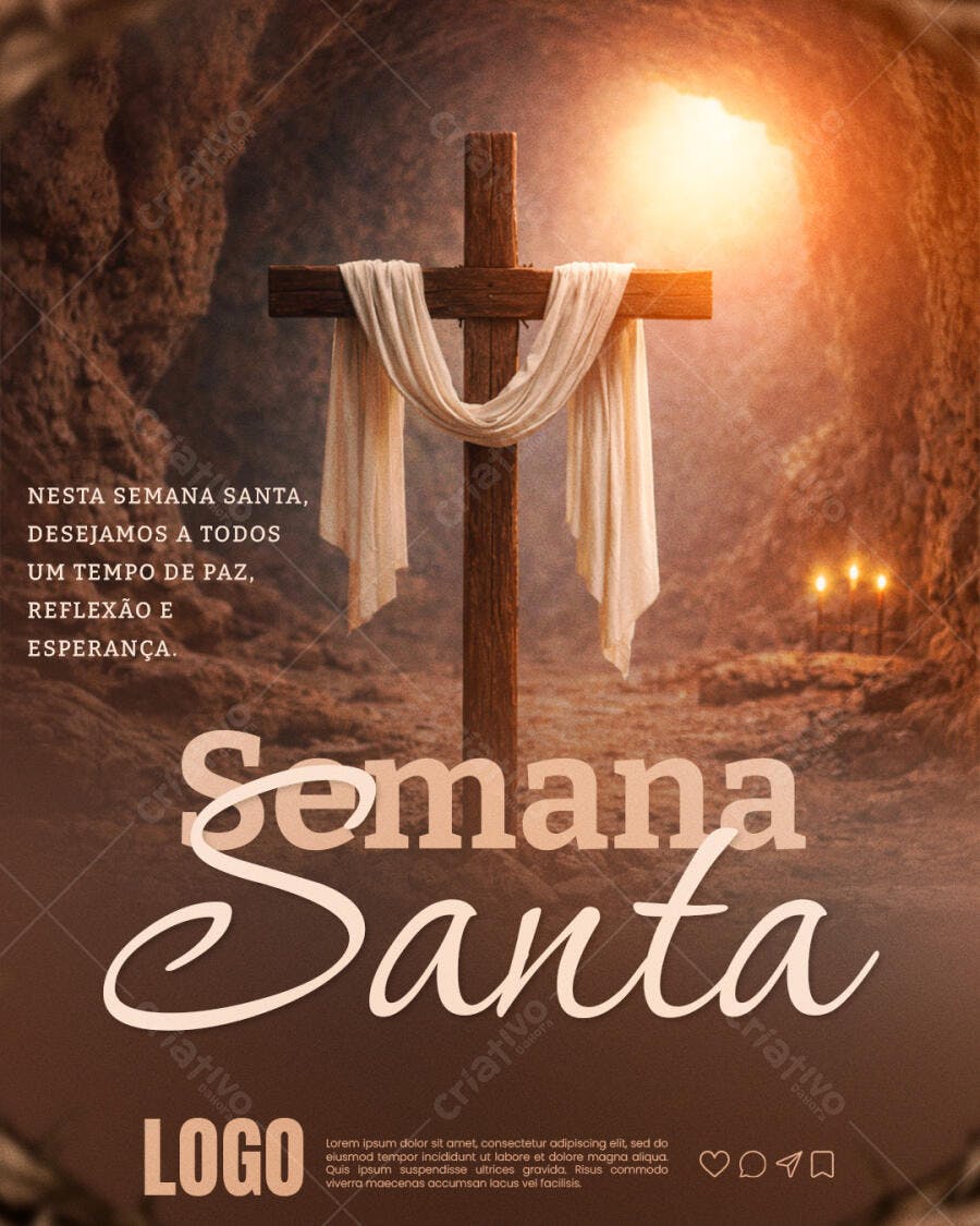Post Instagram Semana Santa Cruz Páscoa PSD Editável