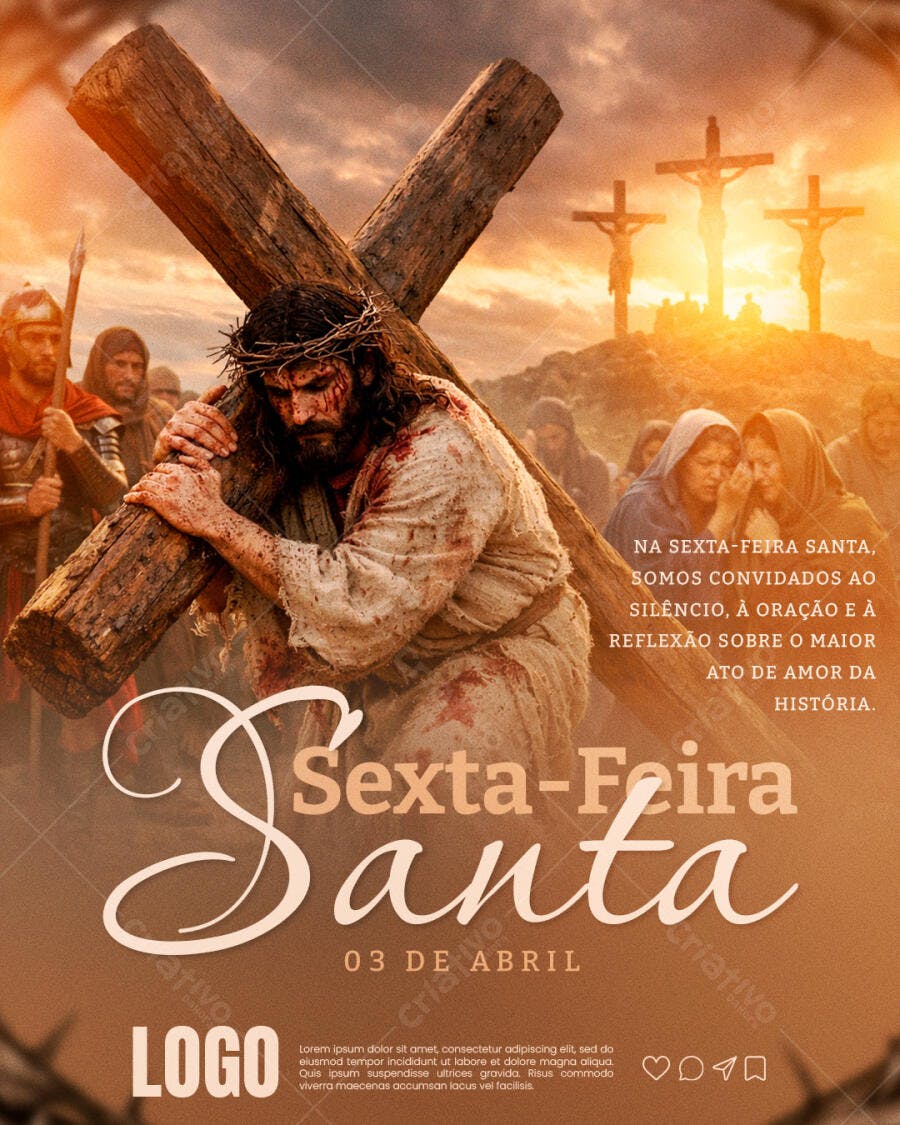Flyer Sexta-Feira Santa Páscoa Cristã PSD Editável