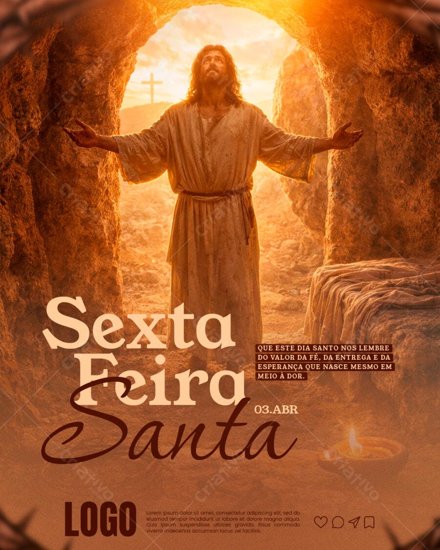 Post Instagram Sexta-feira Santa Páscoa Igreja PSD Editável