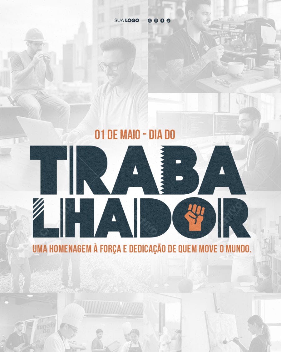 Post Instagram Dia do Trabalho 1 de Maio PSD Editável