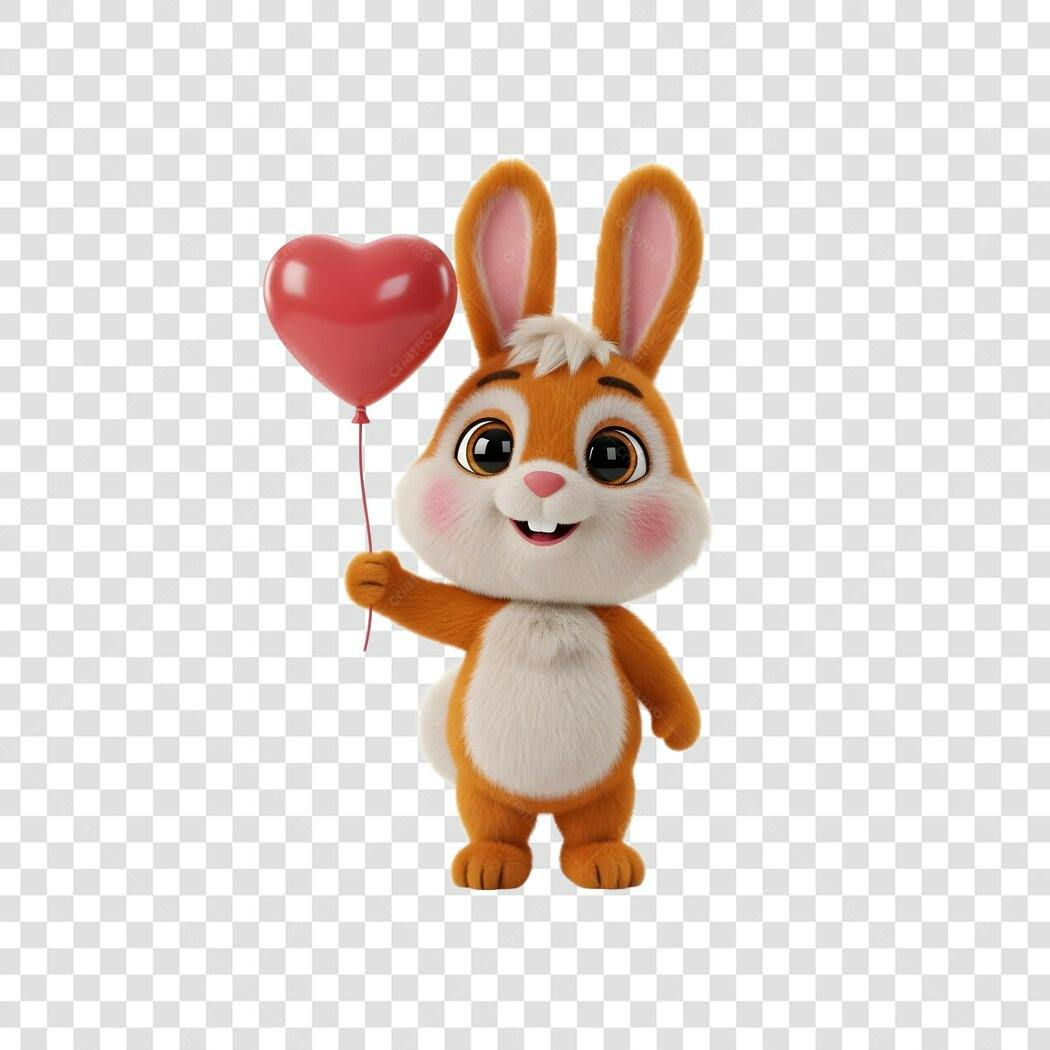Personagem Ilustrado Coelhinho Balão Coração PNG Fundo Transparente