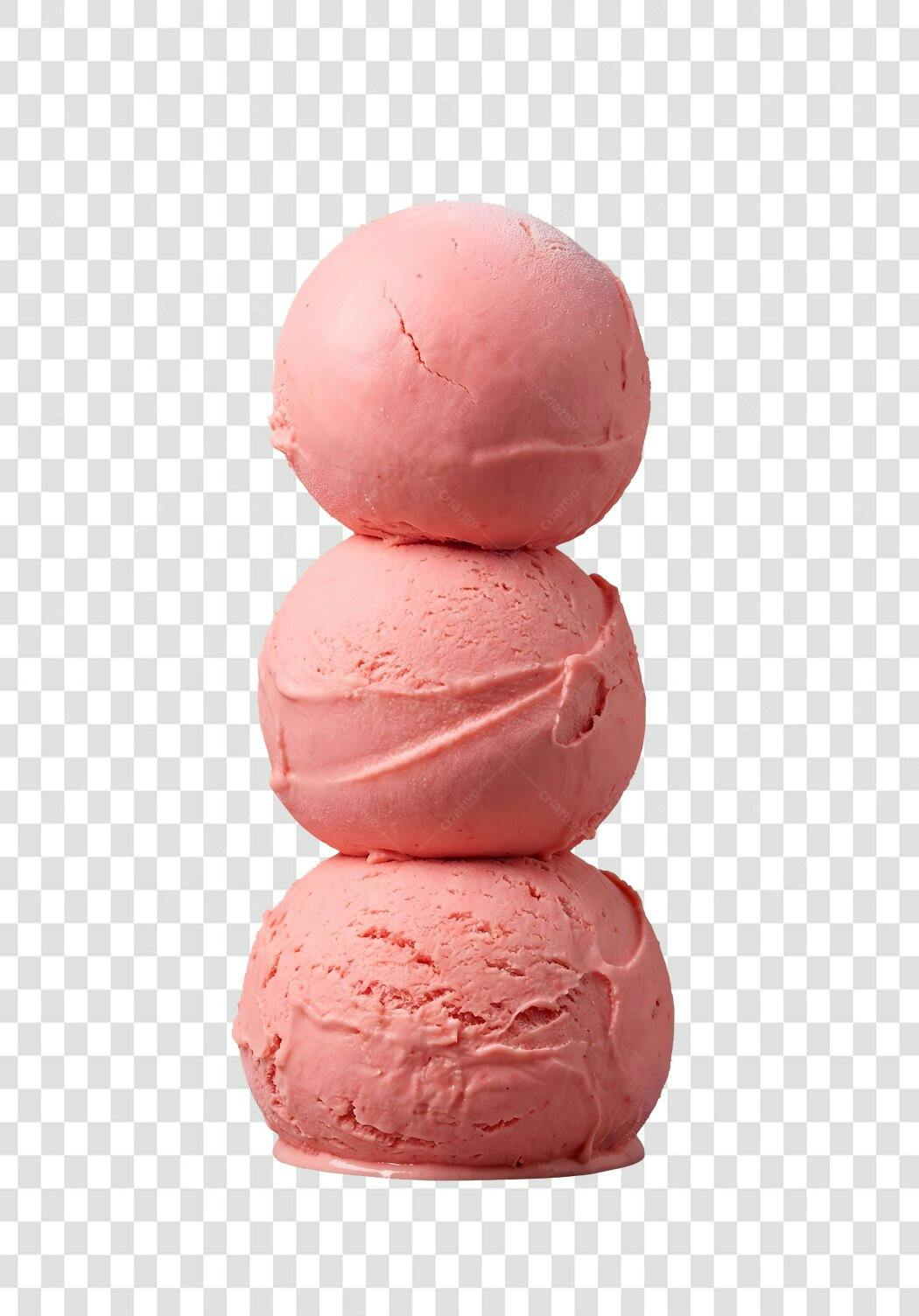 Foto Recortada Bolas Sorvete Morango Rosa PNG Fundo Transparente