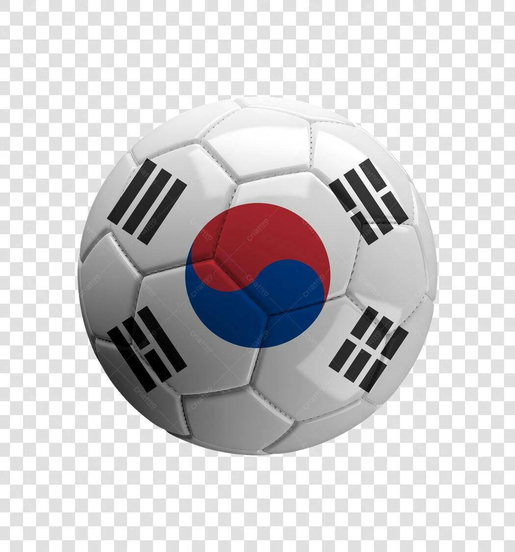 Elemento 3D Bola Futebol Coreia do Sul PNG Fundo Transparente