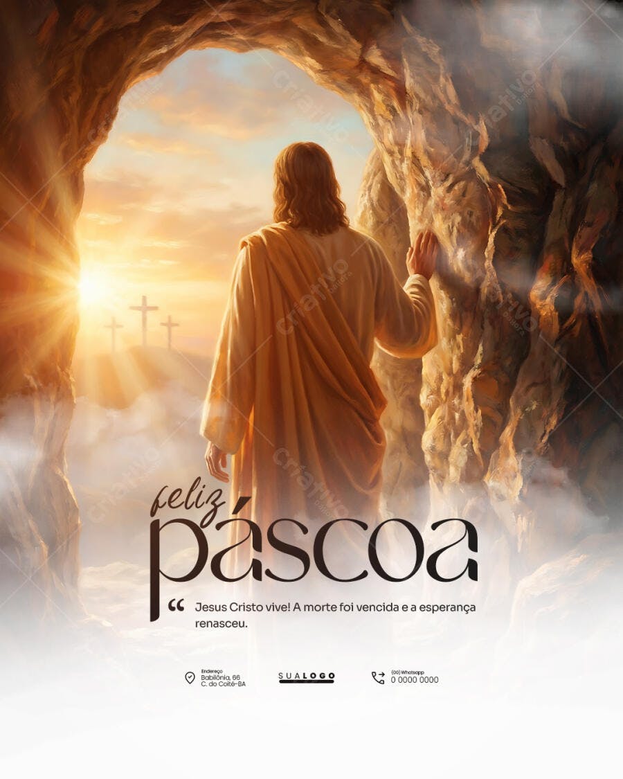 Arte Feliz Páscoa Igreja PSD Editável
