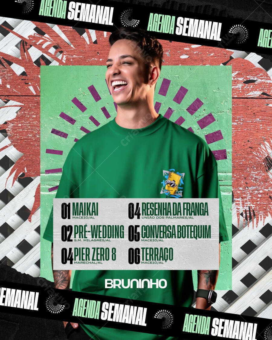 Post Instagram Agenda Semanal Eventos PSD Editável