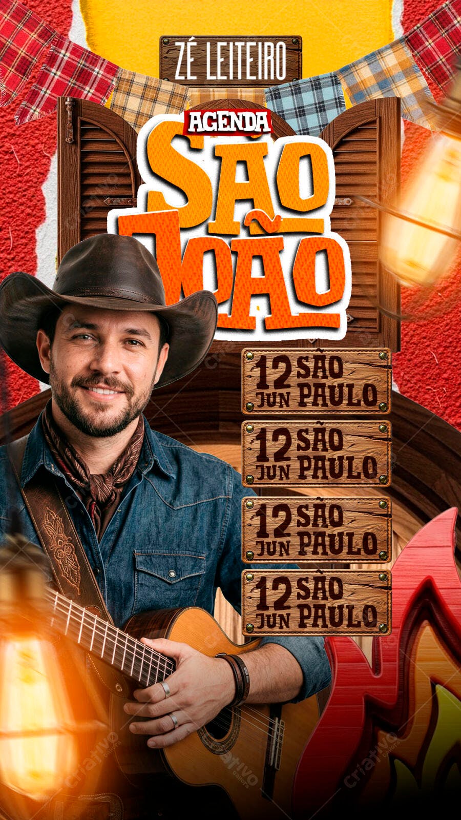 Flyer Agenda São João Festa Junina Sertaneja PSD Editável