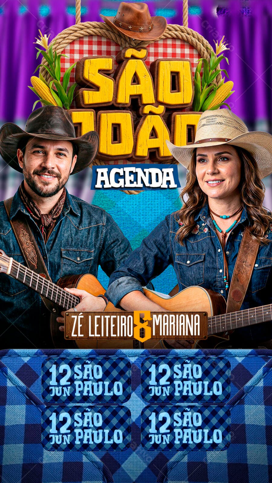 Post Instagram São João Agenda Junho PSD Editável