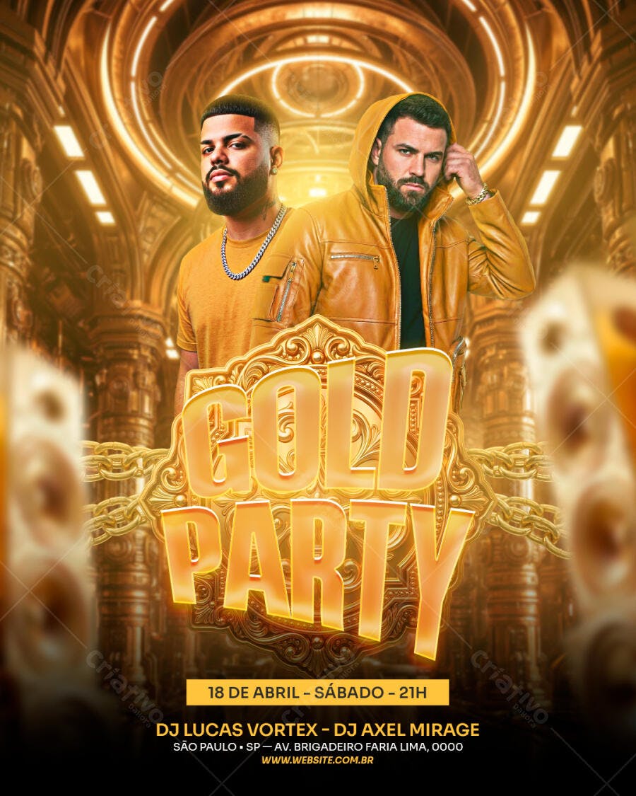 Flyer Gold Party Festa Balada Dourada PSD Editável