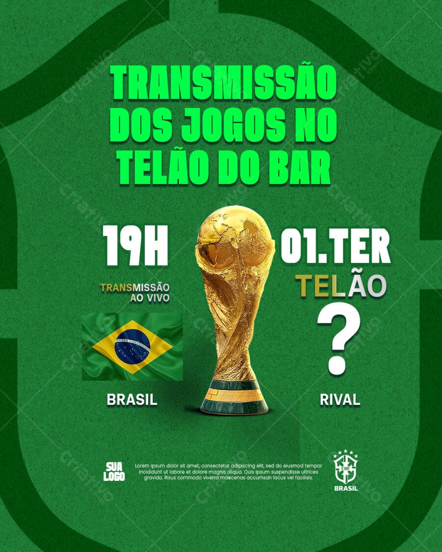 Post Instagram Transmissão Jogos Copa Bar PSD Editável