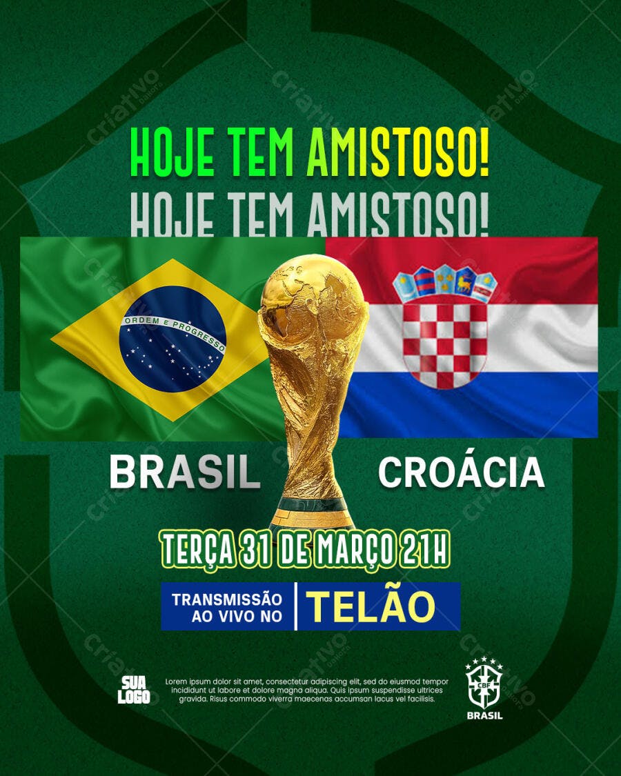 Post Instagram Jogo Amistoso Brasil Croácia PSD Editável