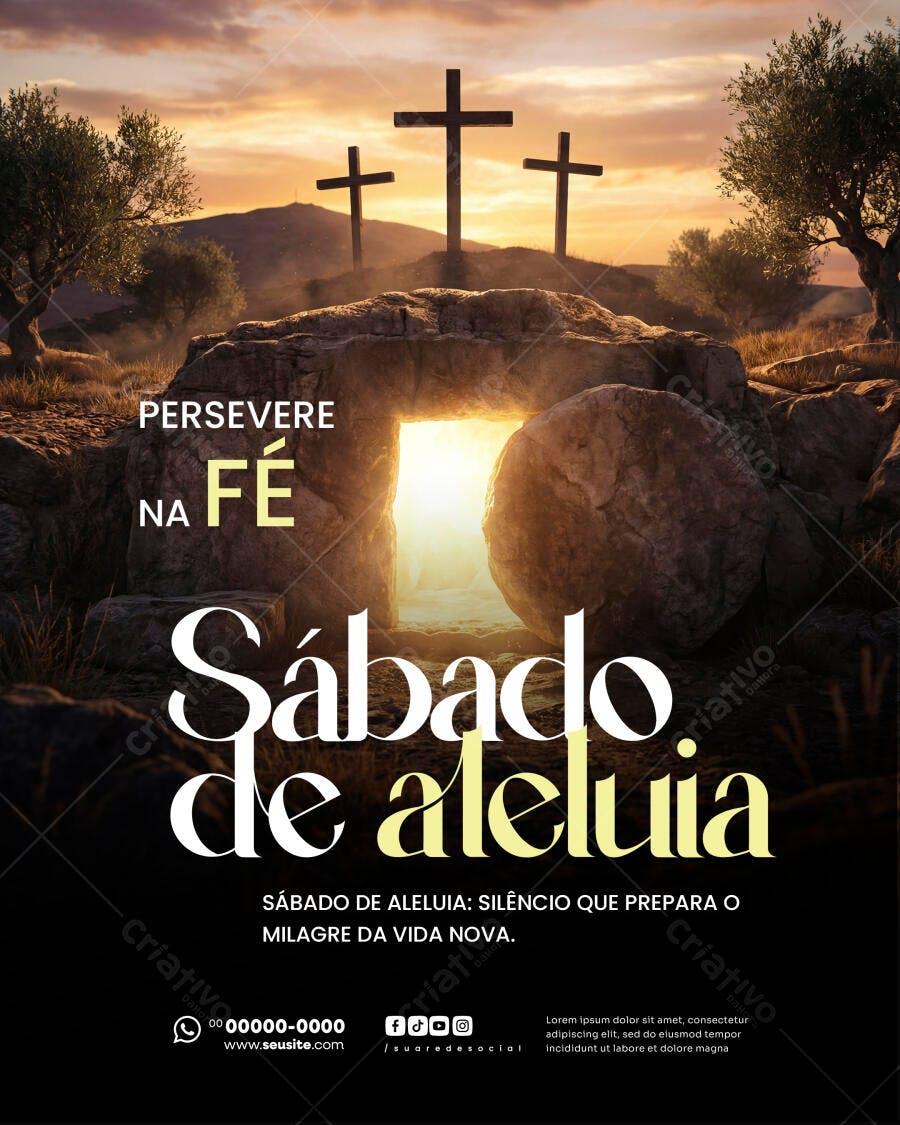 Post Sábado de Aleluia Páscoa Igreja PSD Editável